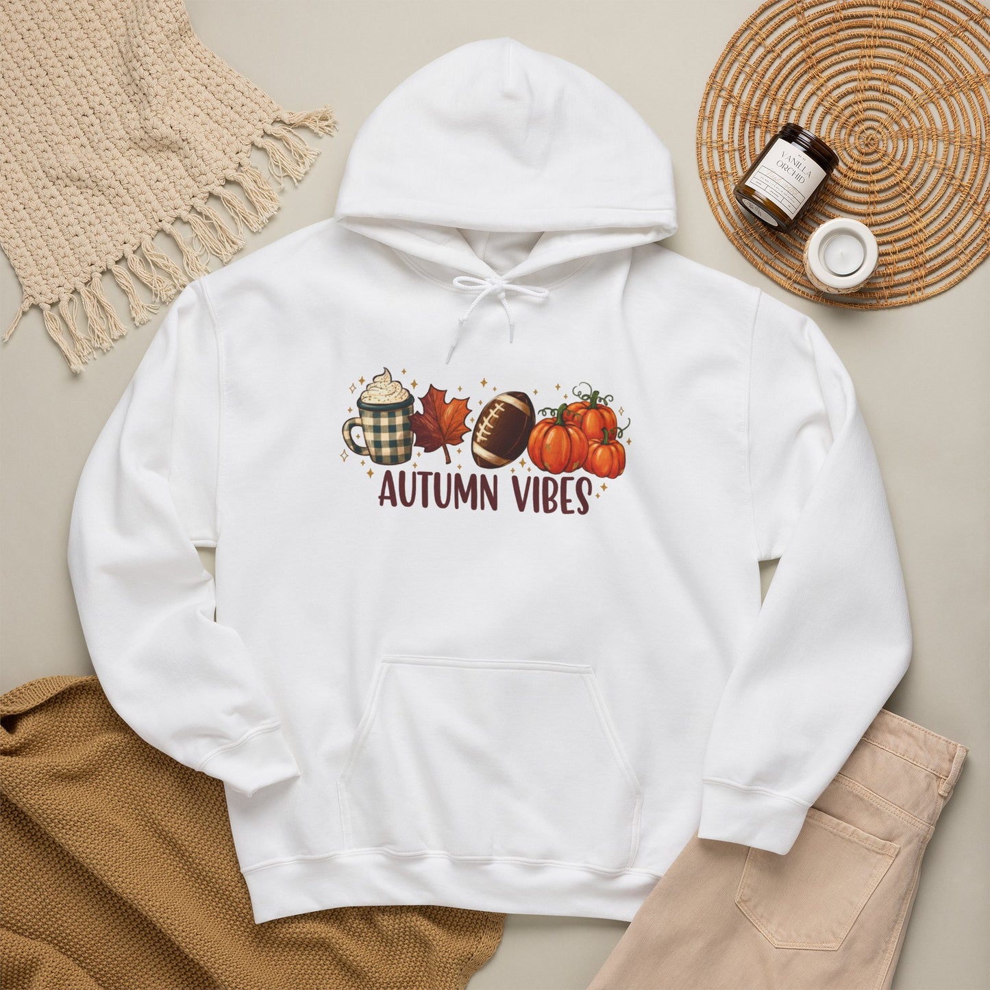 Autumn Vibes Hoodie — Cozy Fall Pumpkin & Plaid Graphic Sweatshirt