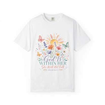 God Is Within Her Floral T-Shirt — Psalm 46:5 Inspirational Christian Tee