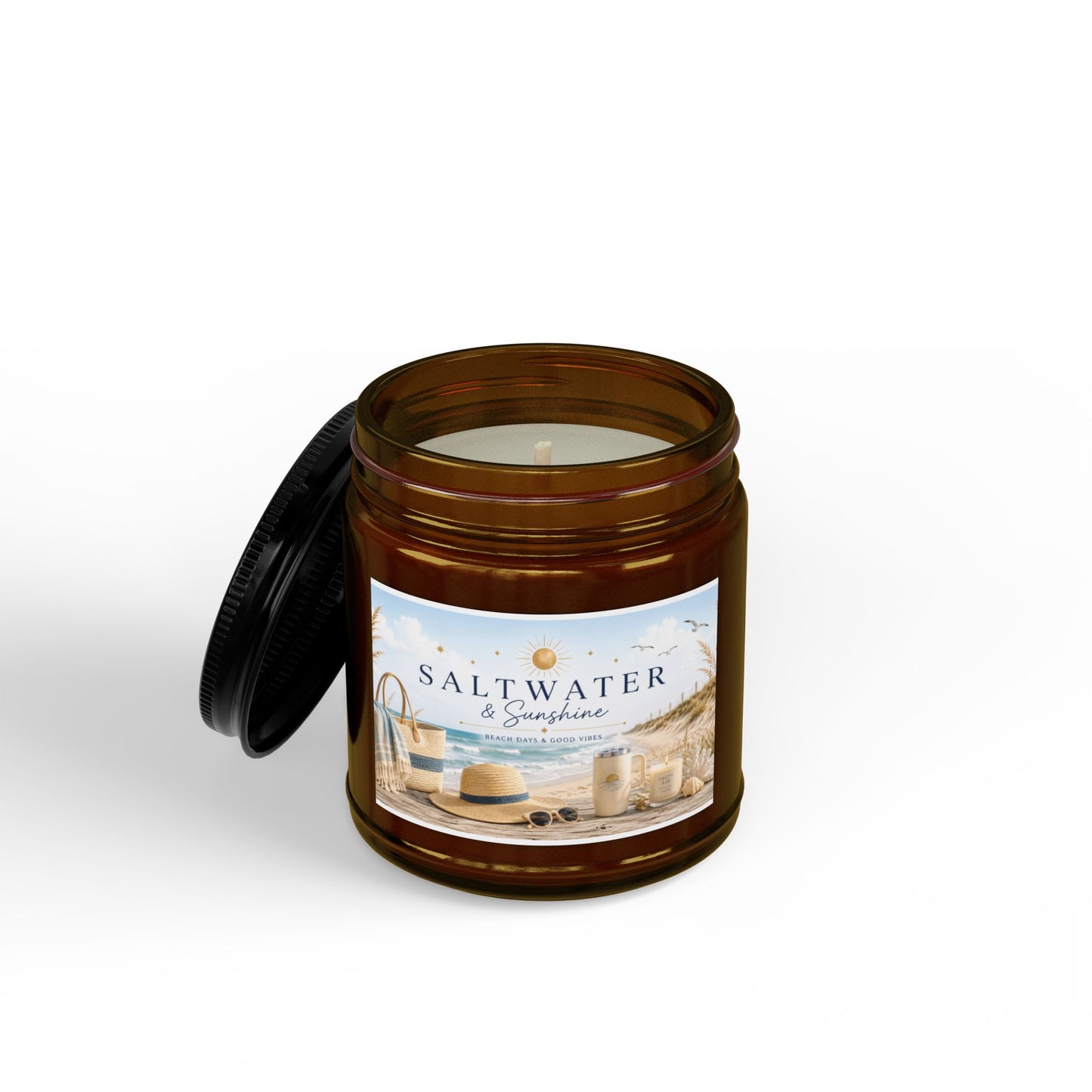Saltwater & Sunshine Soy Candle — Beach Scented Jar (4 oz & 9 oz)