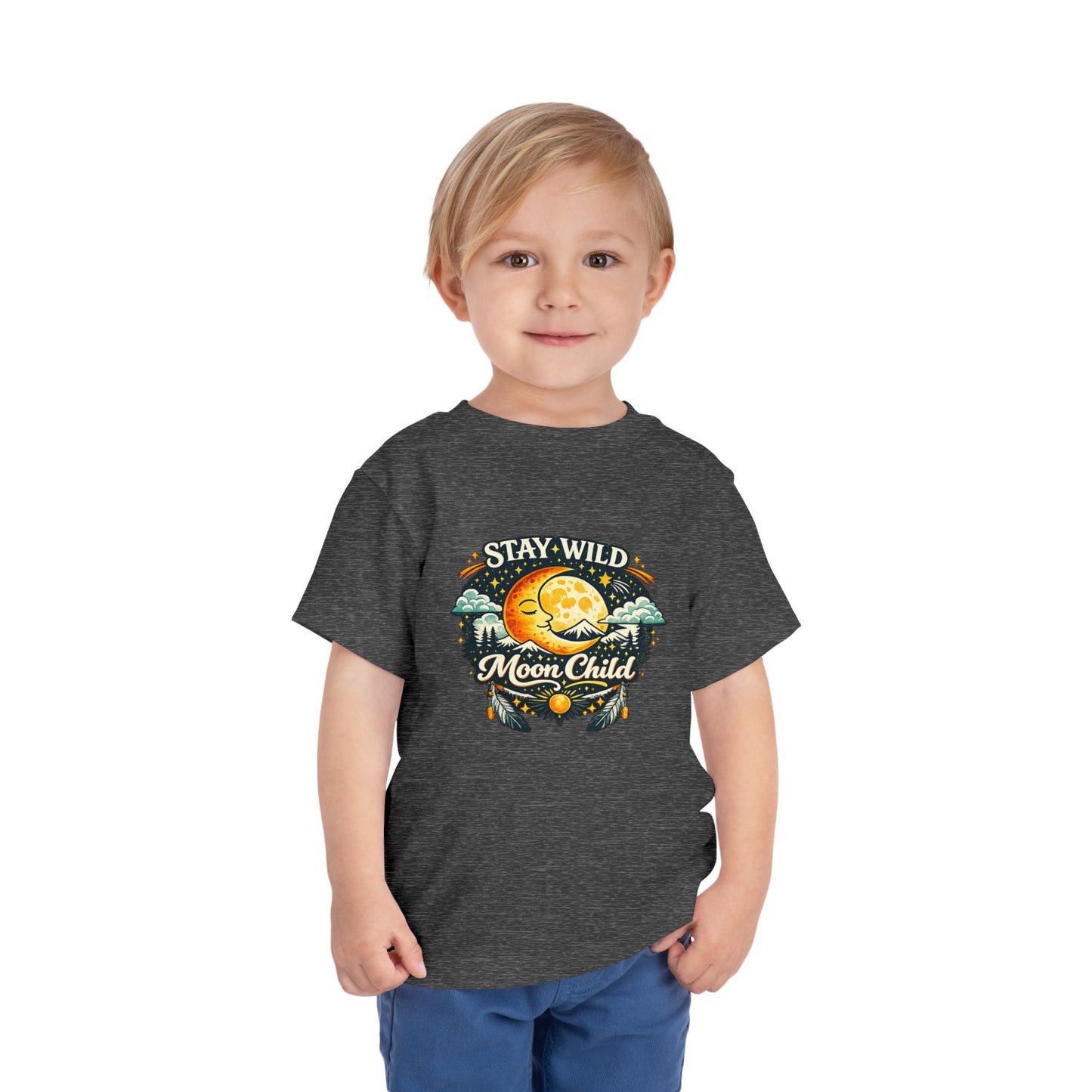 Toddler Tee — "Stay Wild Moon Child" Cute Boho Moon & Stars Graphic
