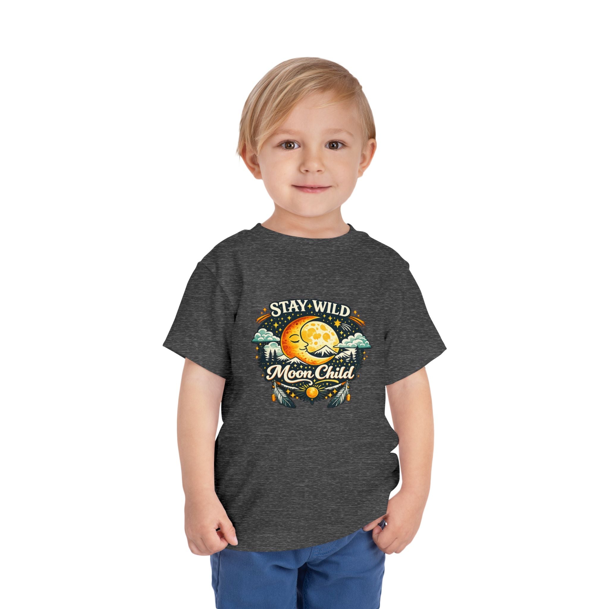Toddler Tee — "Stay Wild Moon Child" Cute Boho Moon & Stars Graphic