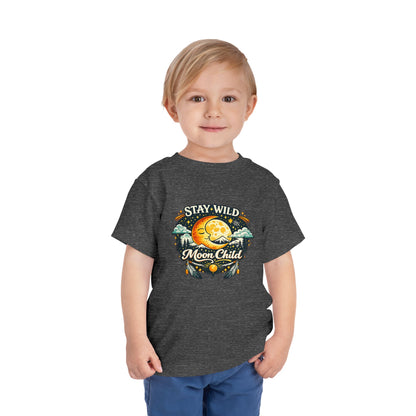 Toddler Tee — "Stay Wild Moon Child" Cute Boho Moon & Stars Graphic