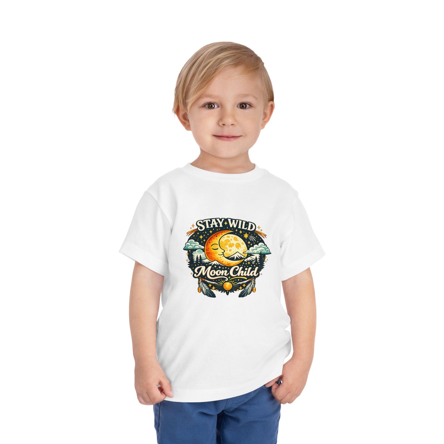 Toddler Tee — "Stay Wild Moon Child" Cute Boho Moon & Stars Graphic