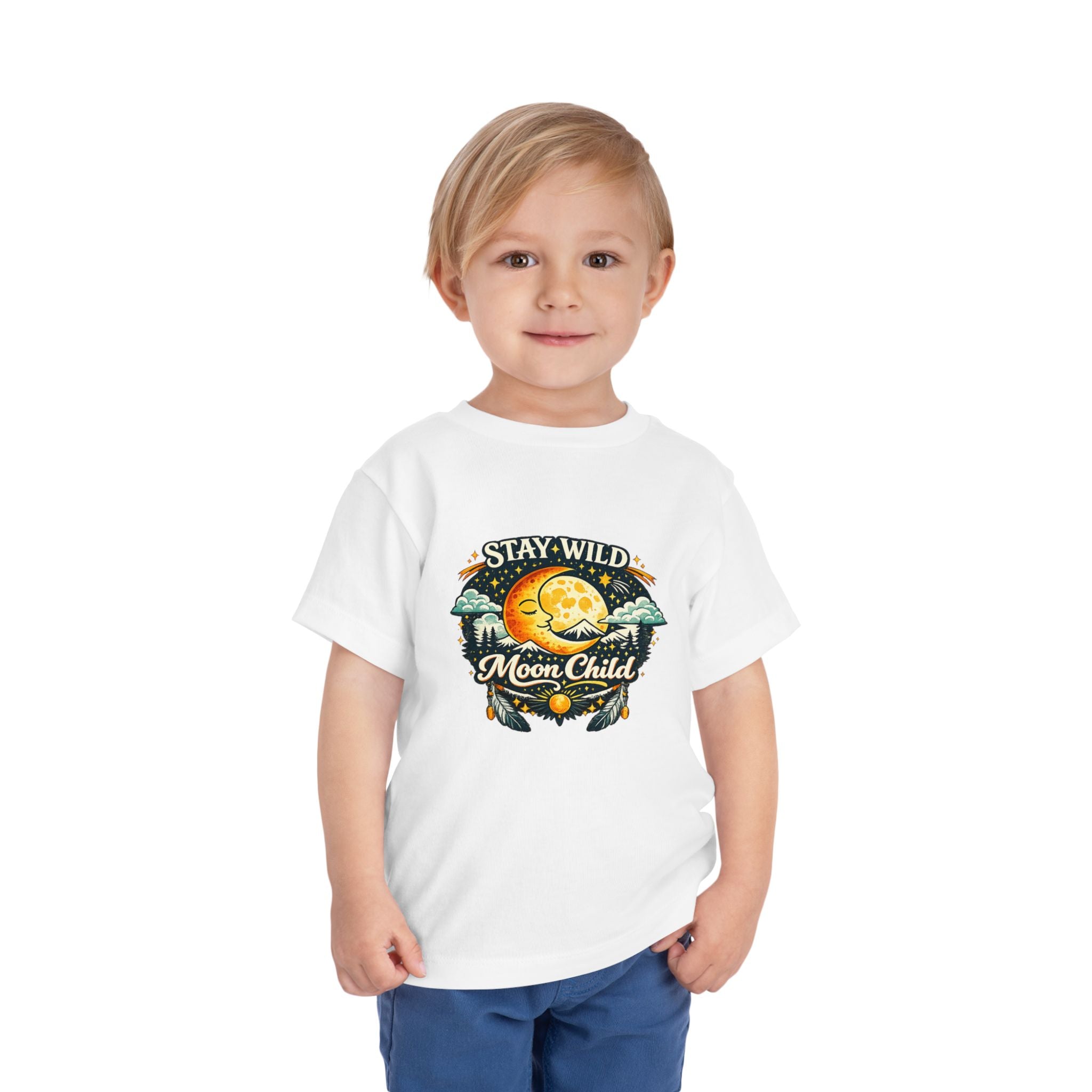Toddler Tee — "Stay Wild Moon Child" Cute Boho Moon & Stars Graphic