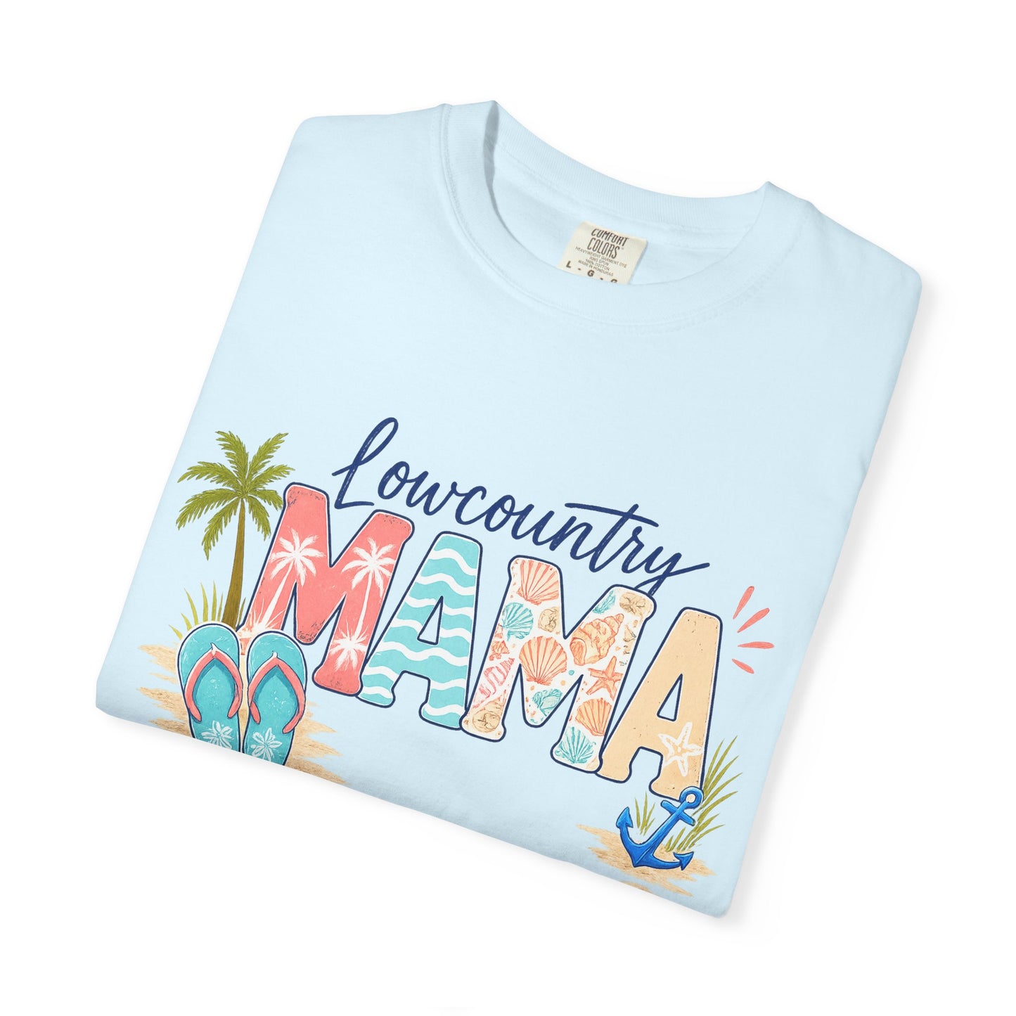 Lowcountry Mama T-Shirt — Beachy Mom Tee with Sandals & Palms