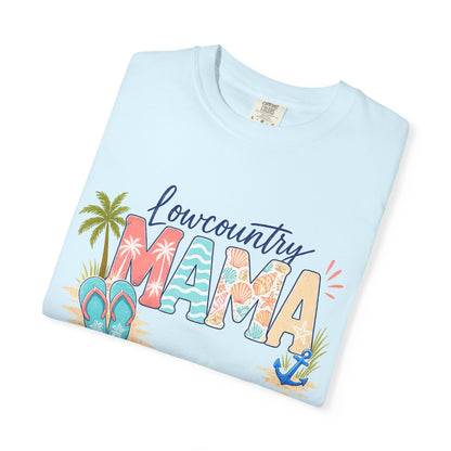 Lowcountry Mama T-Shirt — Beachy Mom Tee with Sandals & Palms