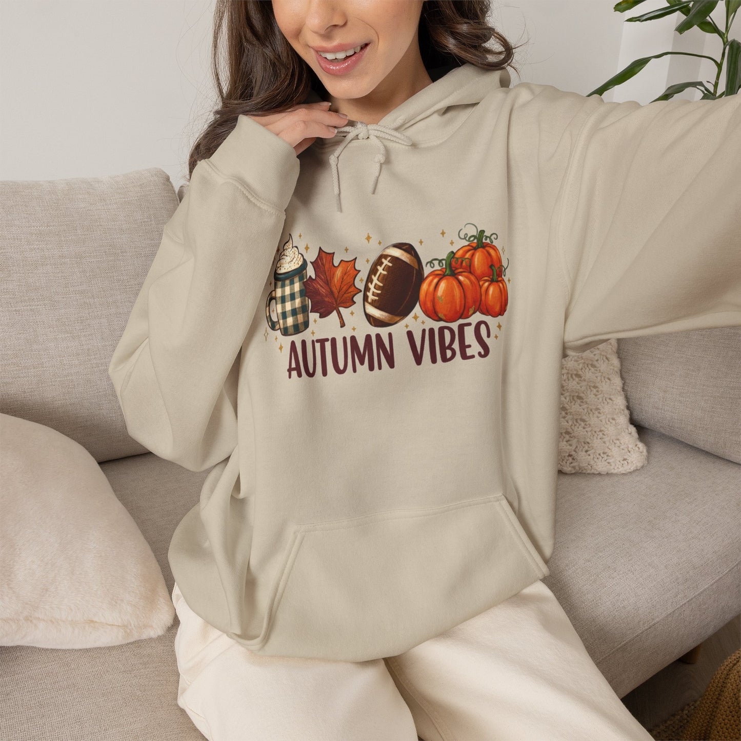 Autumn Vibes Hoodie — Cozy Fall Pumpkin & Plaid Graphic Sweatshirt