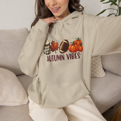Autumn Vibes Hoodie — Cozy Fall Pumpkin & Plaid Graphic Sweatshirt