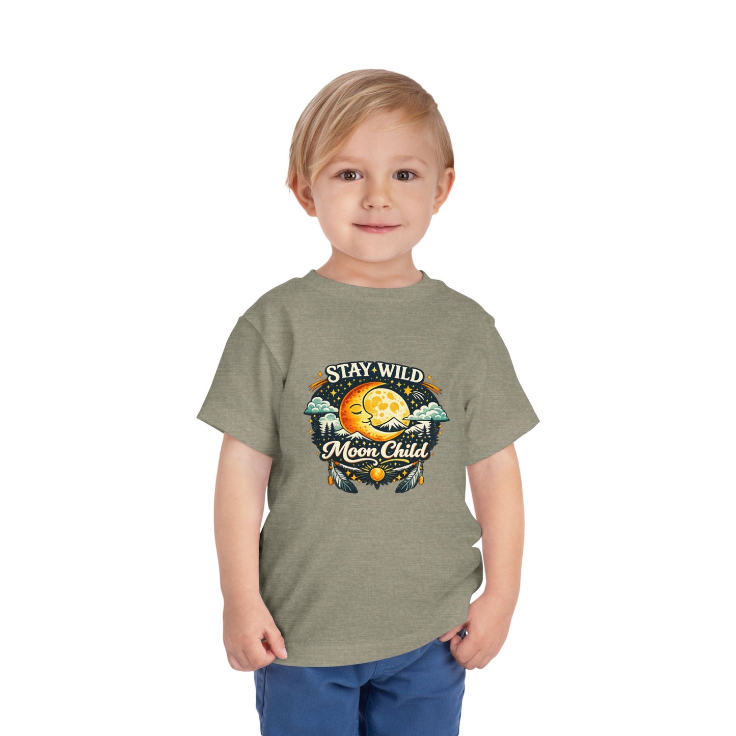 Toddler Tee — "Stay Wild Moon Child" Cute Boho Moon & Stars Graphic