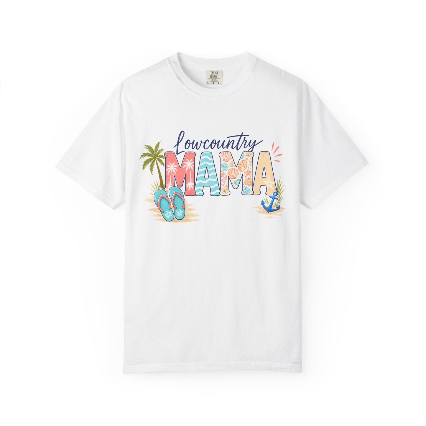 Lowcountry Mama T-Shirt — Beachy Mom Tee with Sandals & Palms