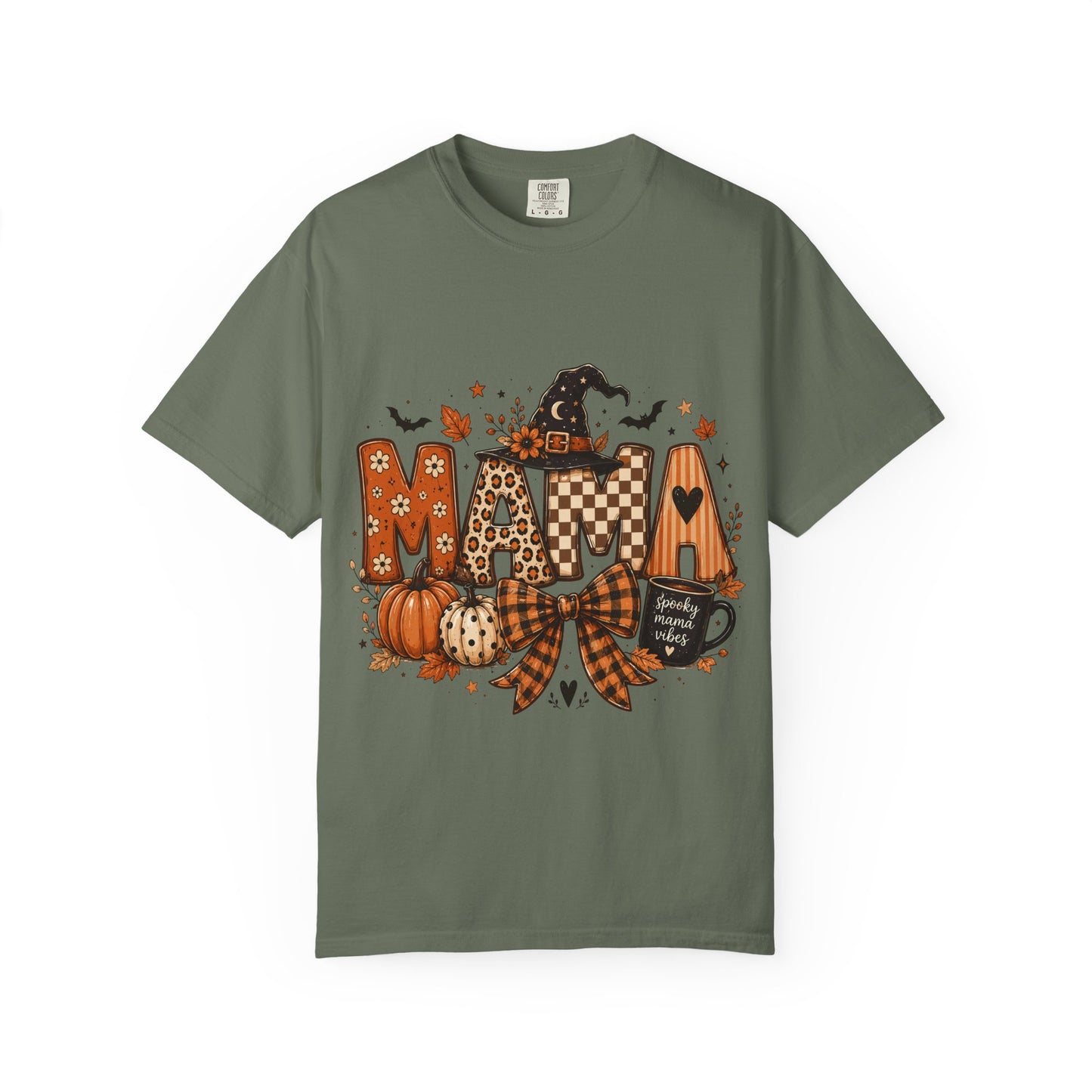Mama Halloween T‑Shirt — Pumpkin, Witch Hat & Coffee Fall Graphic Tee