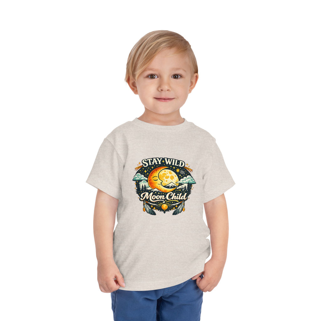 Toddler Tee — "Stay Wild Moon Child" Cute Boho Moon & Stars Graphic