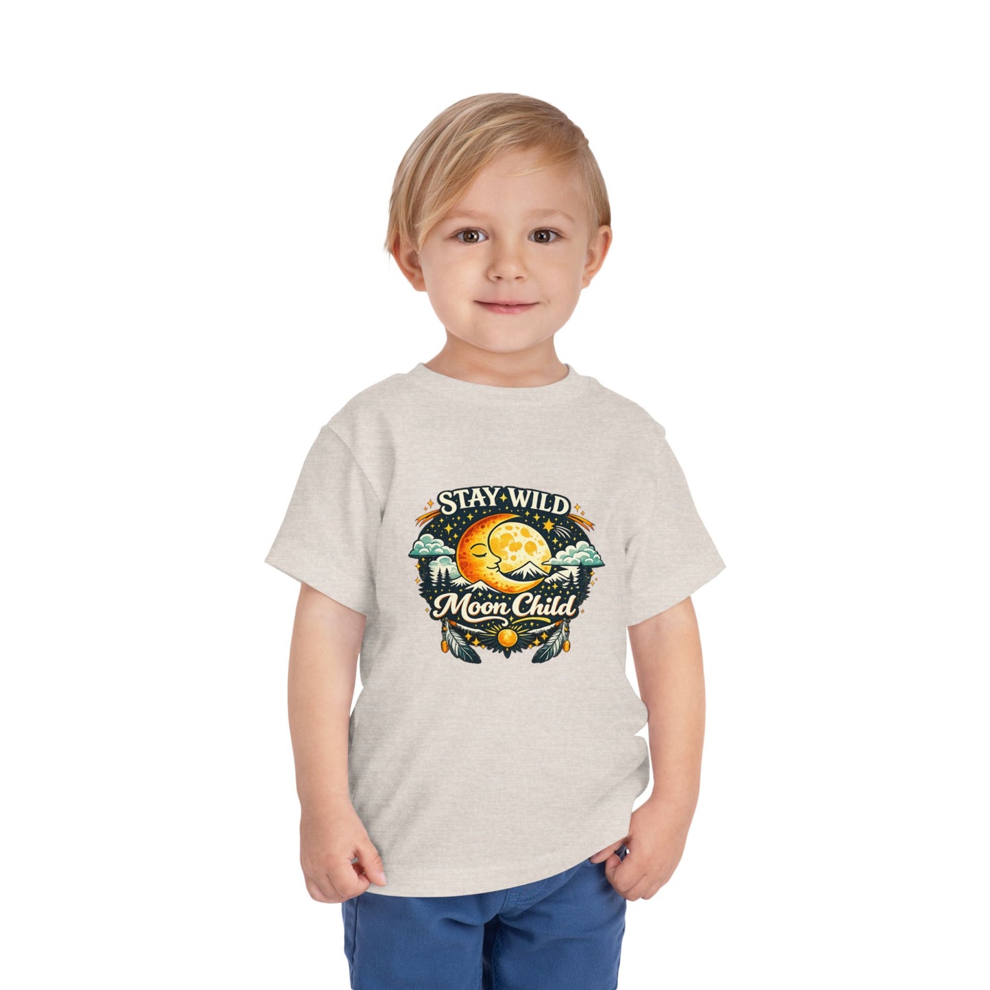 Toddler Tee — "Stay Wild Moon Child" Cute Boho Moon & Stars Graphic