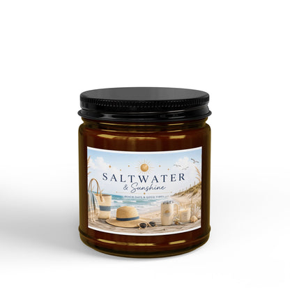Saltwater & Sunshine Soy Candle — Beach Scented Jar (4 oz & 9 oz)