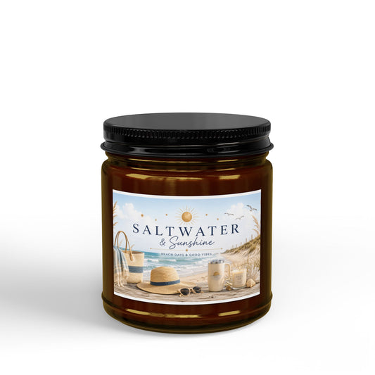 Saltwater & Sunshine Soy Candle — Beach Scented Jar (4 oz & 9 oz)