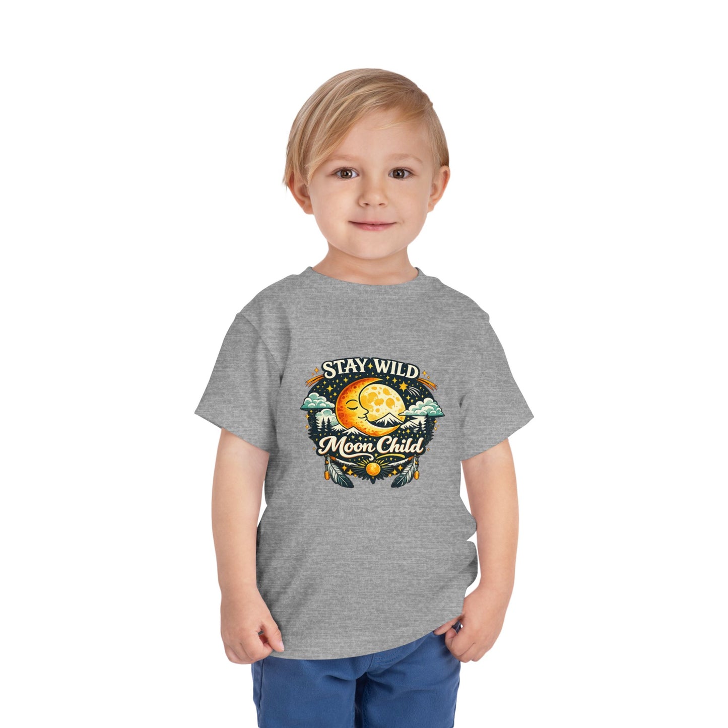 Toddler Tee — "Stay Wild Moon Child" Cute Boho Moon & Stars Graphic