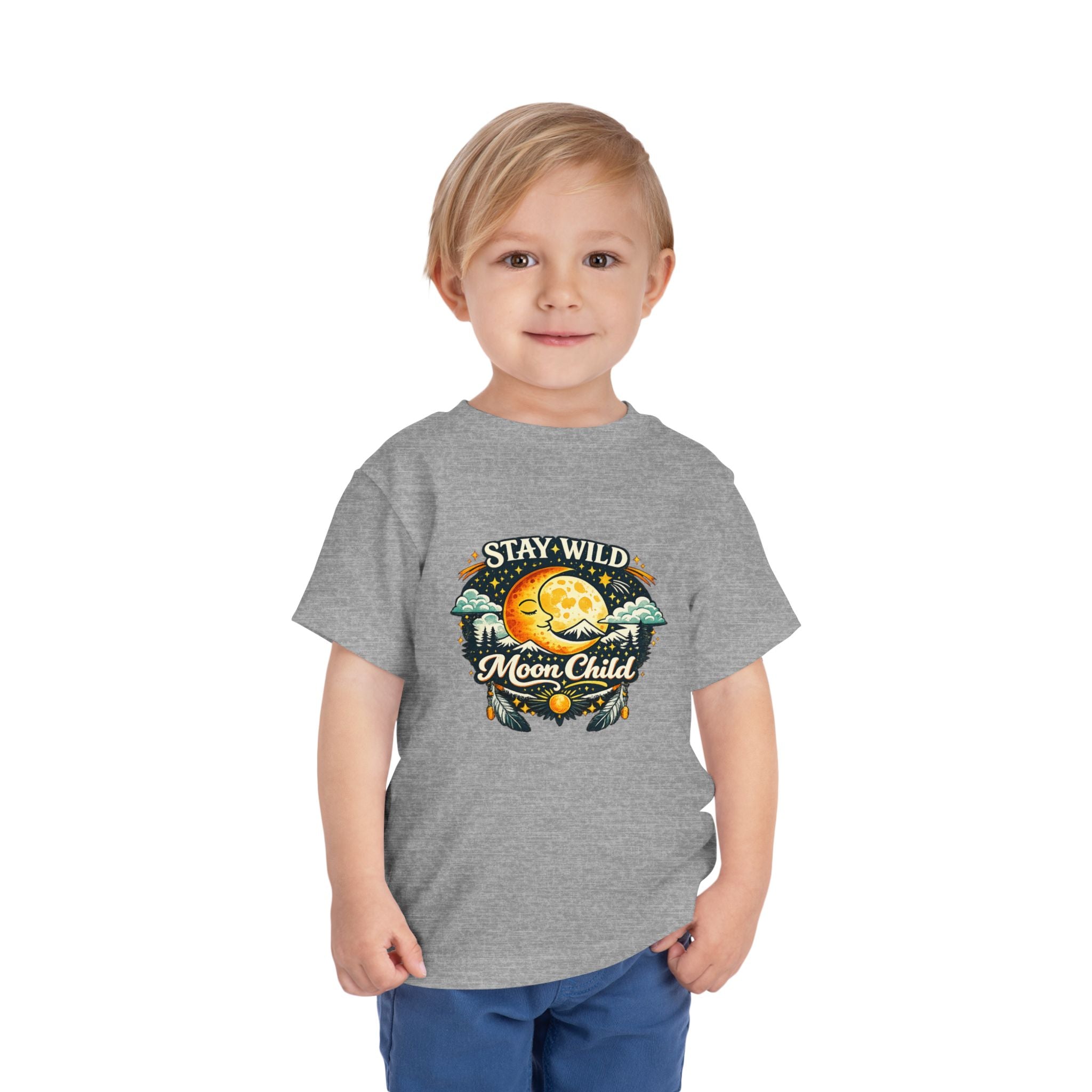 Toddler Tee — "Stay Wild Moon Child" Cute Boho Moon & Stars Graphic