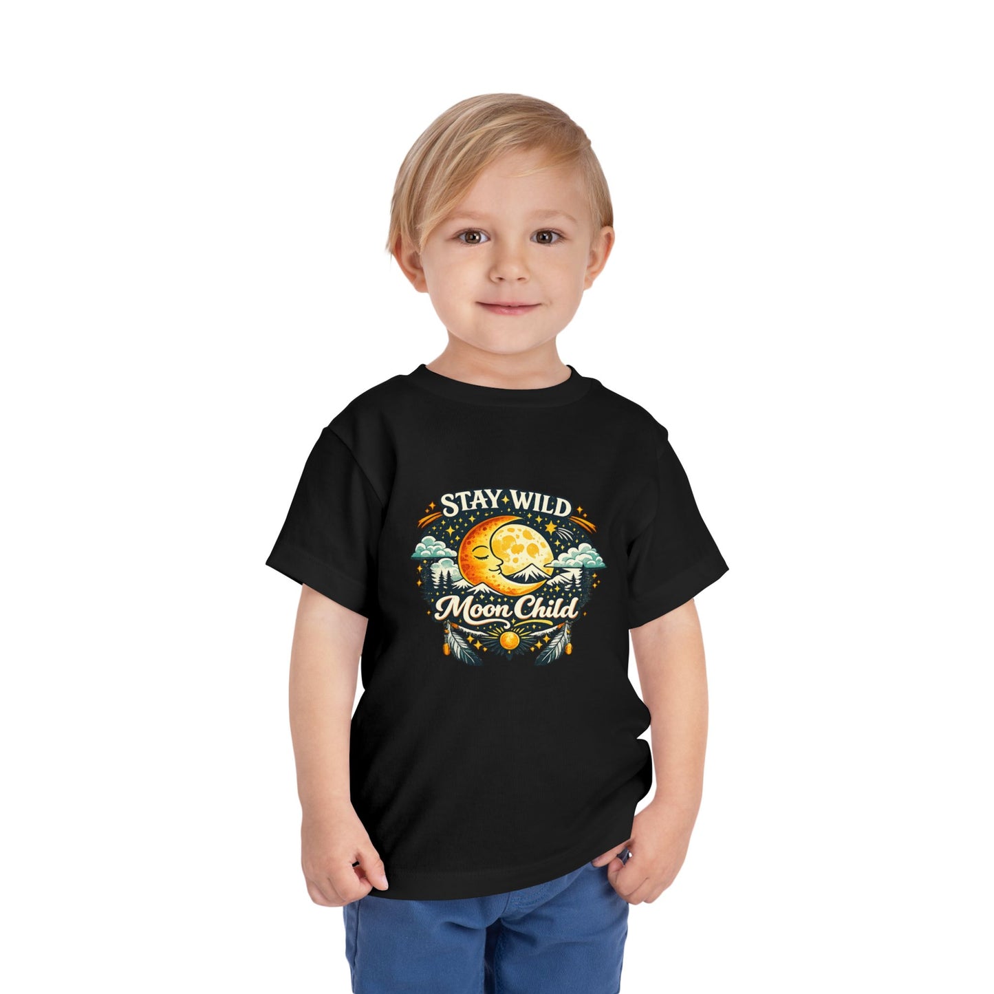 Toddler Tee — "Stay Wild Moon Child" Cute Boho Moon & Stars Graphic