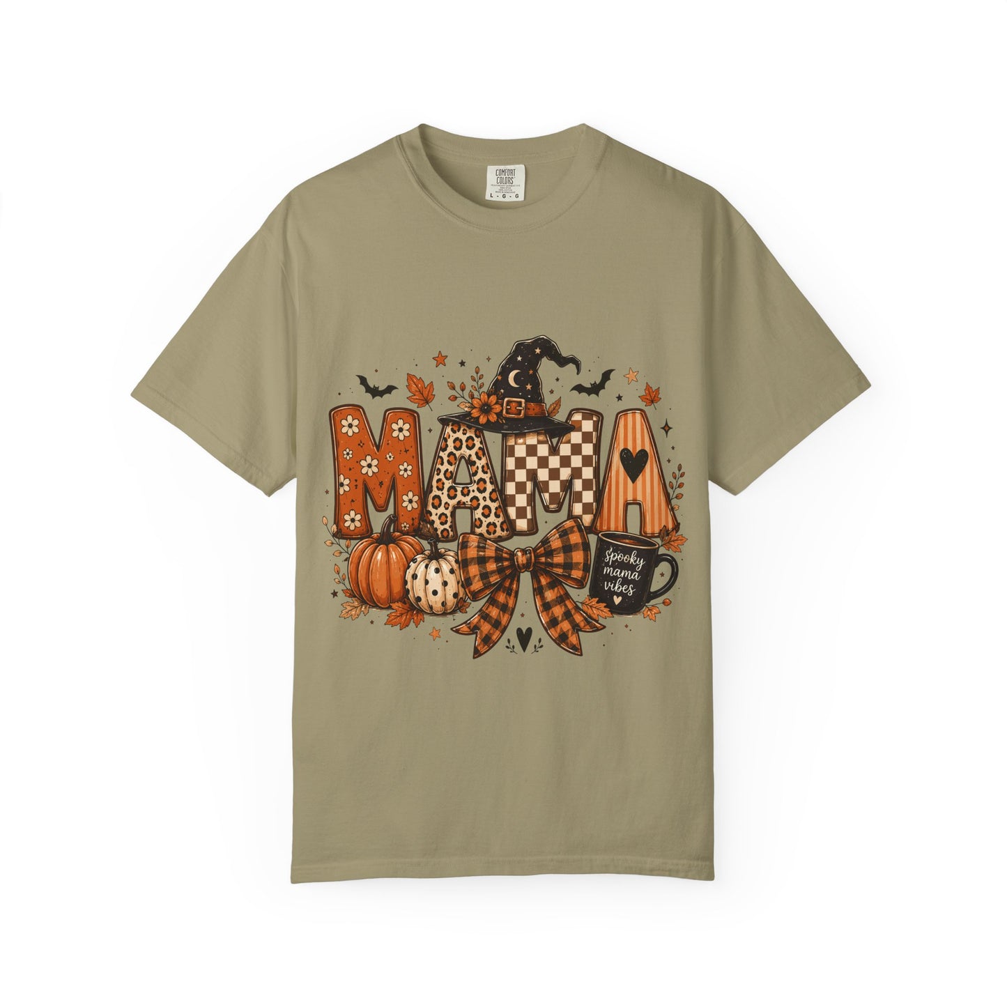 Mama Halloween T‑Shirt — Pumpkin, Witch Hat & Coffee Fall Graphic Tee