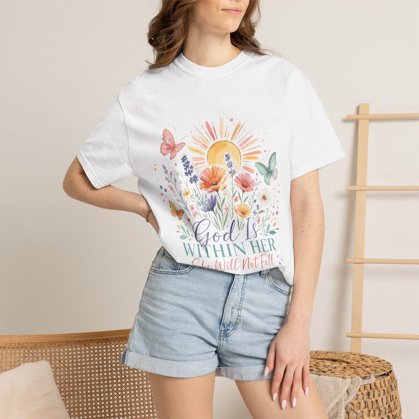 God Is Within Her Floral T-Shirt — Psalm 46:5 Inspirational Christian Tee