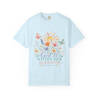 God Is Within Her Floral T-Shirt — Psalm 46:5 Inspirational Christian Tee