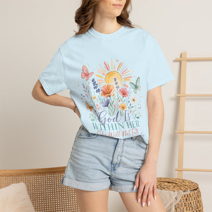 God Is Within Her Floral T-Shirt — Psalm 46:5 Inspirational Christian Tee