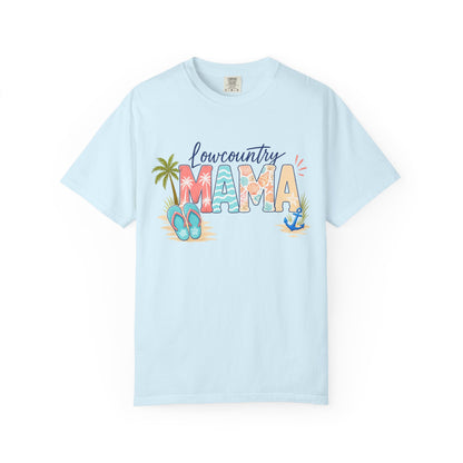 Lowcountry Mama T-Shirt — Beachy Mom Tee with Sandals & Palms