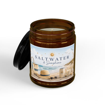 Saltwater & Sunshine Soy Candle — Beach Scented Jar (4 oz & 9 oz)