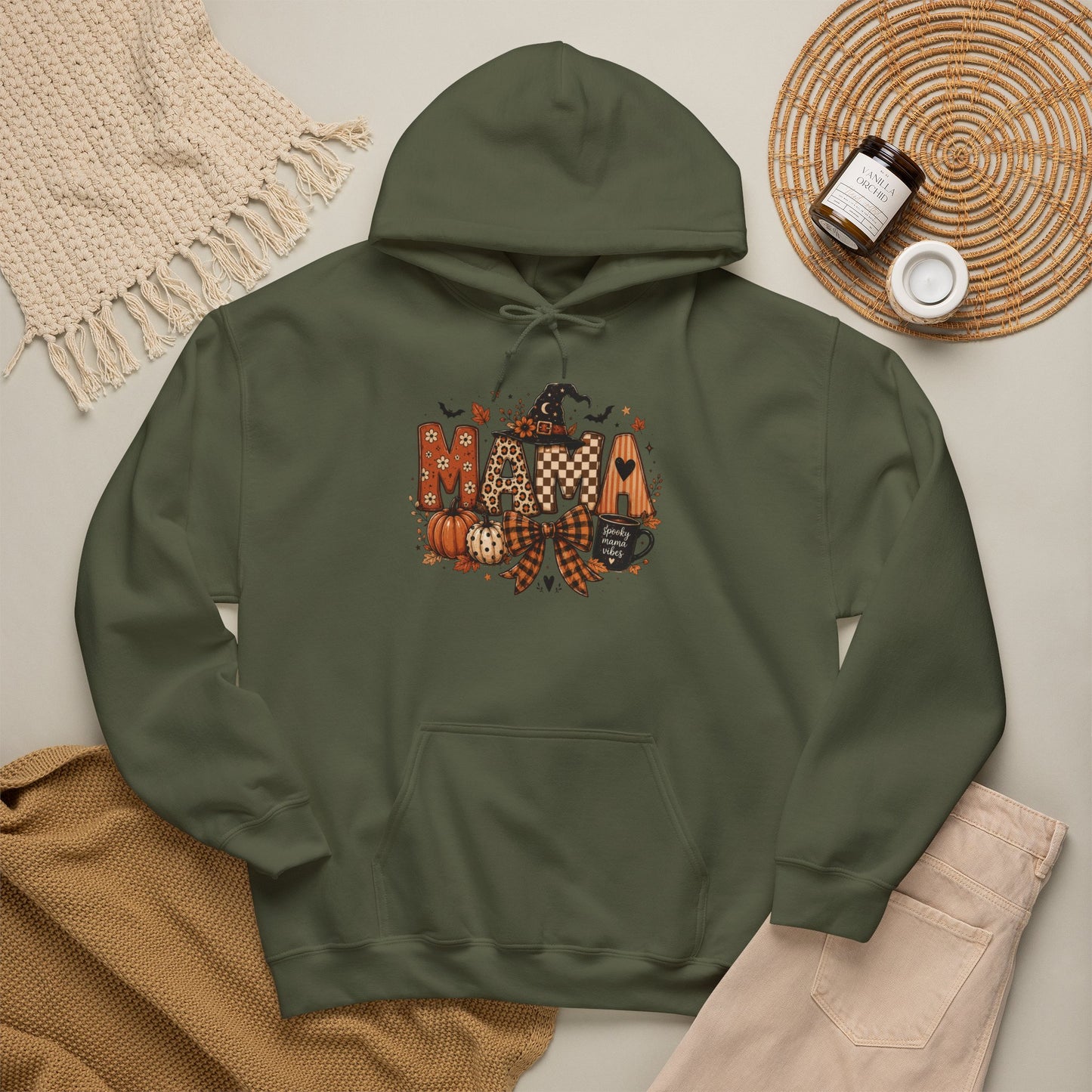 Mama Witch Halloween Hoodie — Fall Pumpkin & Broomstick Graphic Sweatshirt