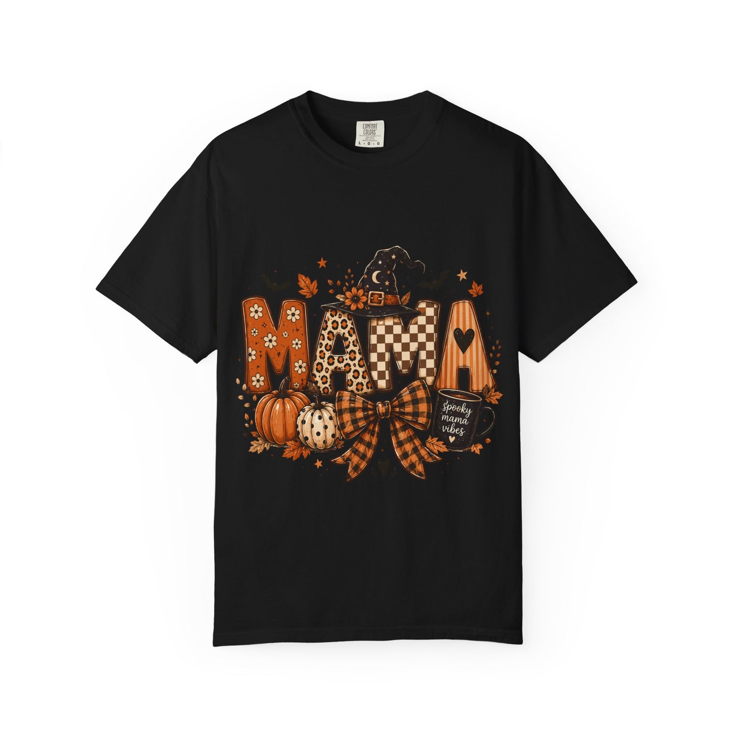 Mama Halloween T‑Shirt — Pumpkin, Witch Hat & Coffee Fall Graphic Tee
