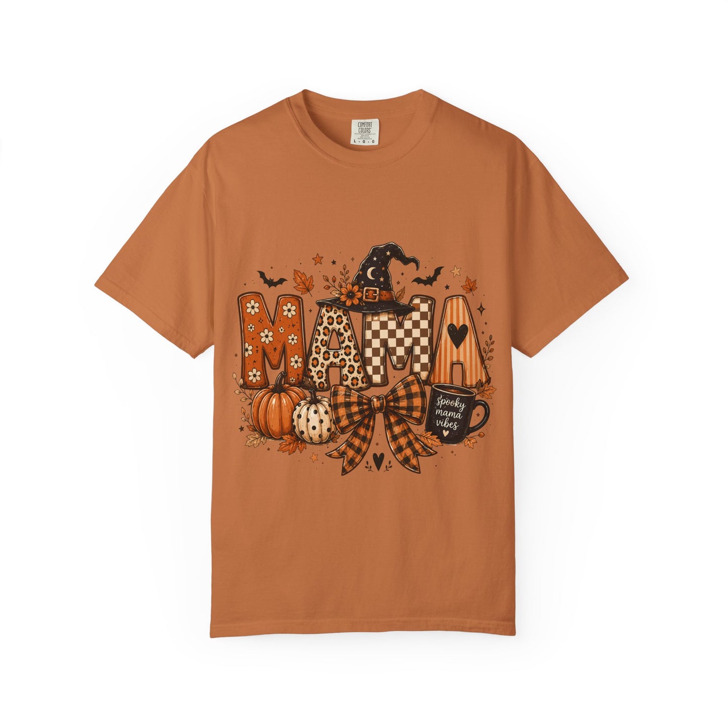 Mama Halloween T‑Shirt — Pumpkin, Witch Hat & Coffee Fall Graphic Tee