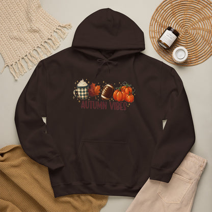 Autumn Vibes Hoodie — Cozy Fall Pumpkin & Plaid Graphic Sweatshirt