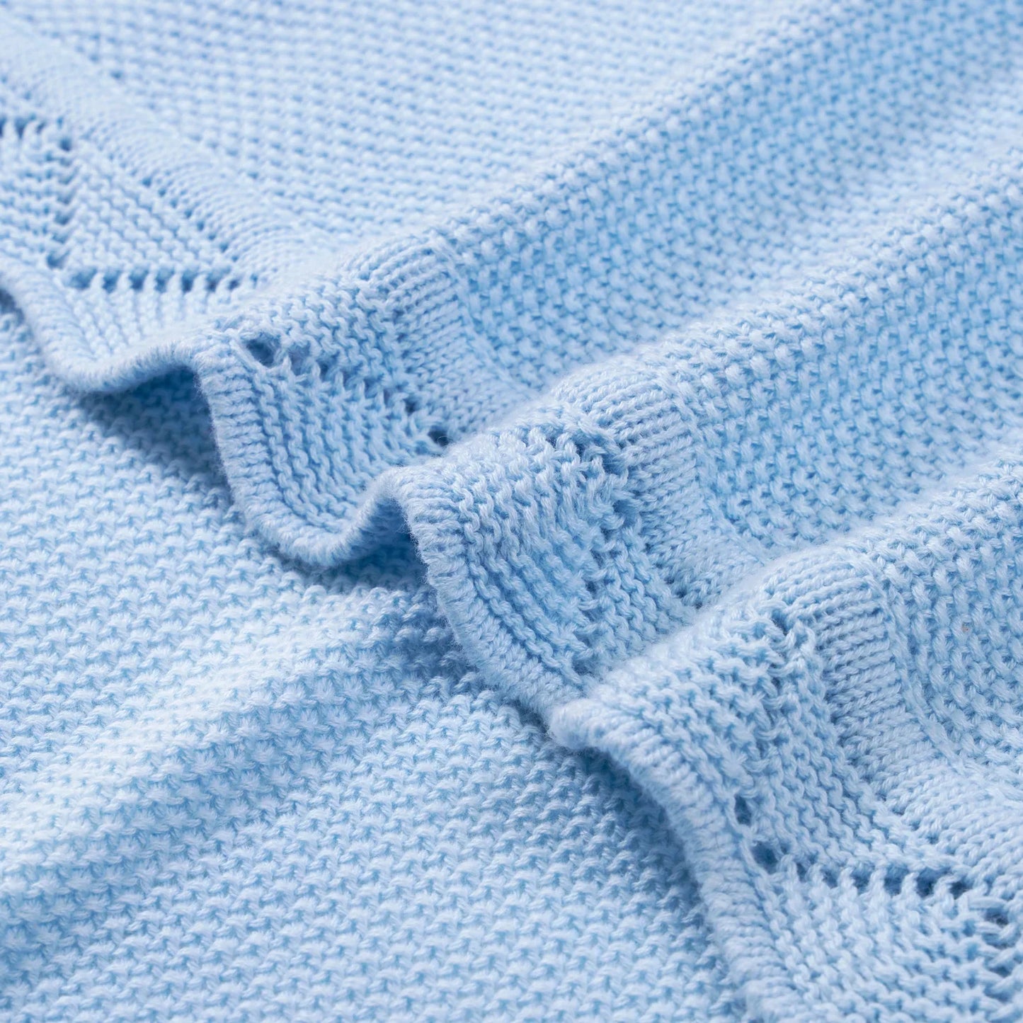 Heirloom Lace Knit Baby Blanket in Baby Blue