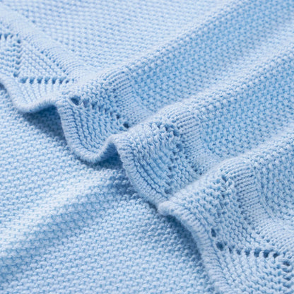 Heirloom Lace Knit Baby Blanket in Baby Blue