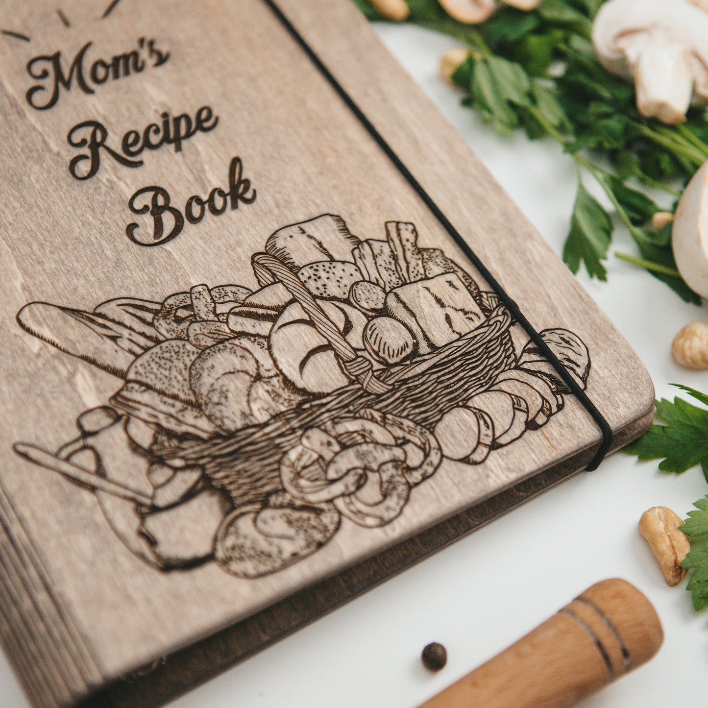 Beautiful Moms Recipe Book in wood